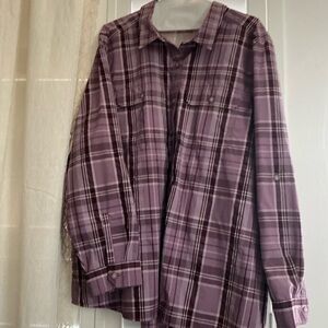 Ladies Purple Plaid Long-Sleeve Shirt XXL
